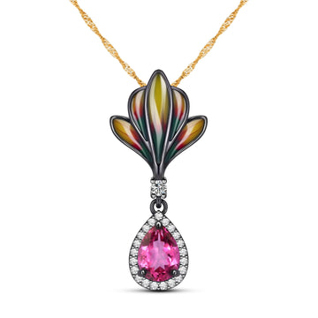 Vigorous Natural Pear Pink Topaz Sterling Silver Enamel Necklace
